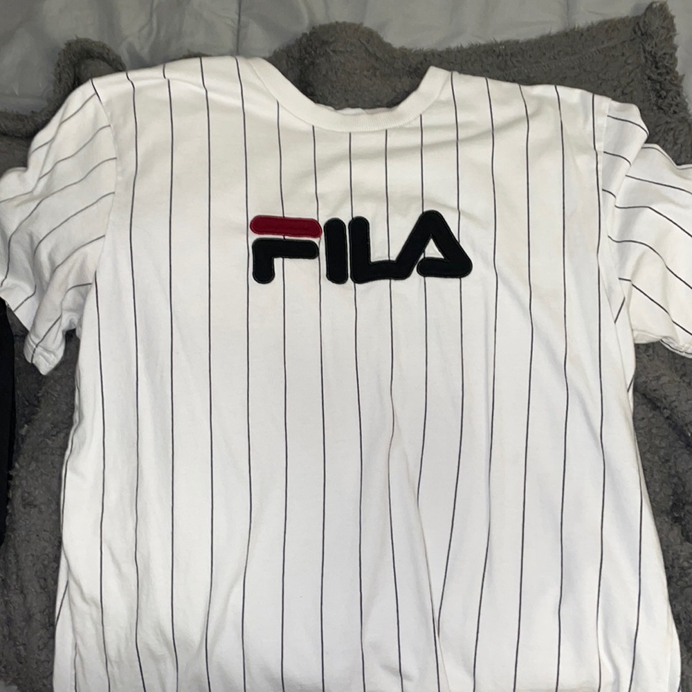 FILA White Striped Baseball Style Top US S
